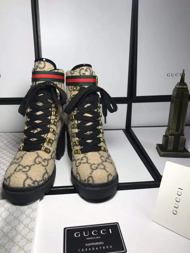 Gucci Beige Noir GG Monogram Laine Tissé Rayure Boucle Sangle Bottines de Cheville 5