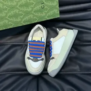 Gucci Beige Blue Laceless Strap Closure Interlocking G Logo Lifestyle Sneakers