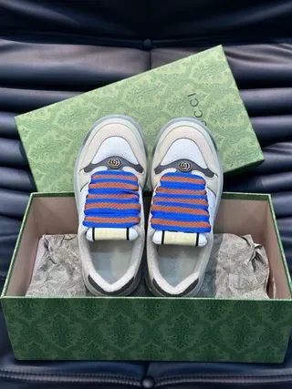Gucci Beige Blue Laceless Strap Closure Interlocking G Logo Lifestyle Sneakers 3