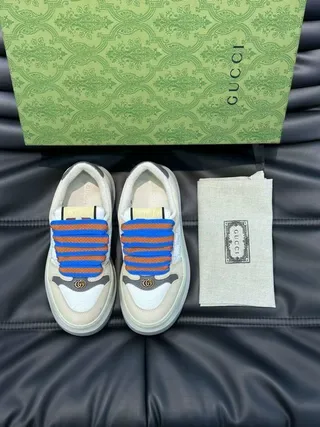 Gucci Beige Blue Laceless Strap Closure Interlocking G Logo Lifestyle Sneakers 4