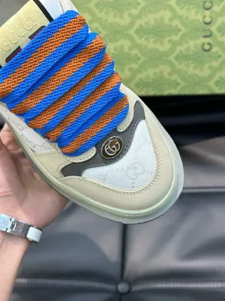 Gucci Beige Blue Laceless Strap Closure Interlocking G Logo Lifestyle Sneakers 5