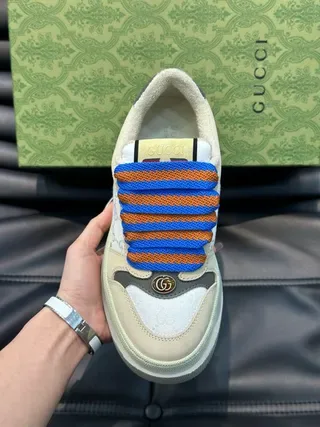 Gucci Beige Blue Laceless Strap Closure Interlocking G Logo Lifestyle Sneakers 6