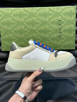 Gucci Beige Blue Laceless Strap Closure Interlocking G Logo Lifestyle Sneakers 8