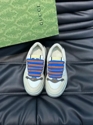 Gucci Beige Blue Laceless Strap Closure Interlocking G Logo Lifestyle Sneakers 9