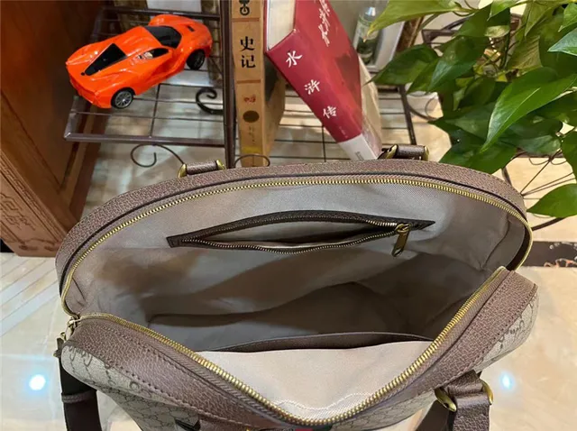 Gucci بيج بني GG Monogram Canvas Web Stripe Accent Boston Bag 2