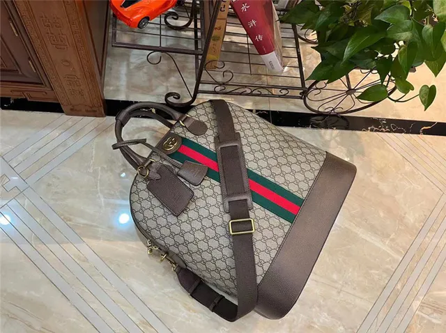Gucci بيج بني GG Monogram Canvas Web Stripe Accent Boston Bag 4