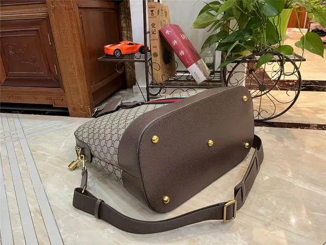 Gucci بيج بني GG Monogram Canvas Web Stripe Accent Boston Bag 5