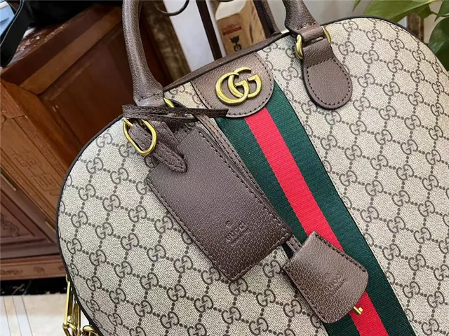 Gucci بيج بني GG Monogram Canvas Web Stripe Accent Boston Bag 7