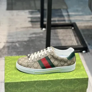 Gucci Beige Green Monogram Canvas Web Stripe Lifestyle Sneakers