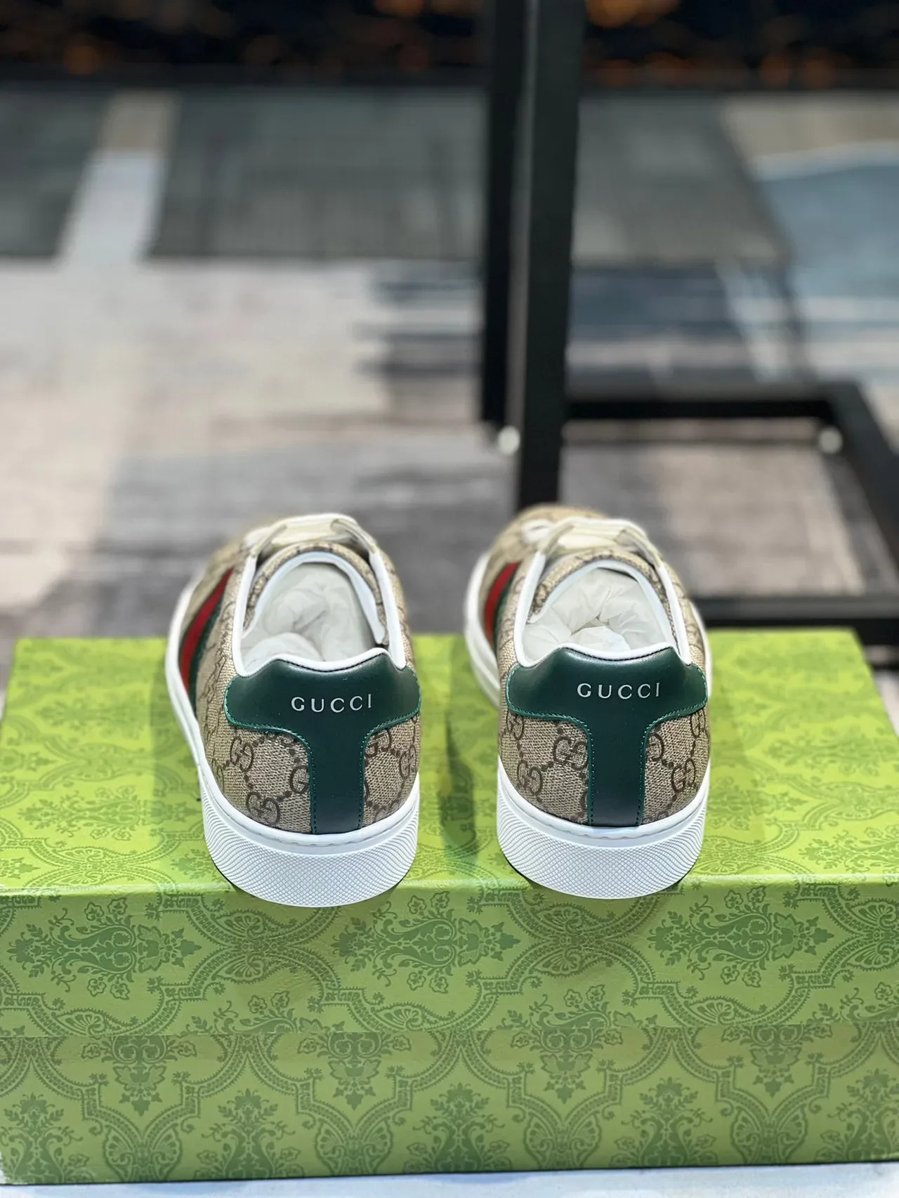 Gucci Beige Green Monogram Canvas Web Stripe Lifestyle Sneakers 2