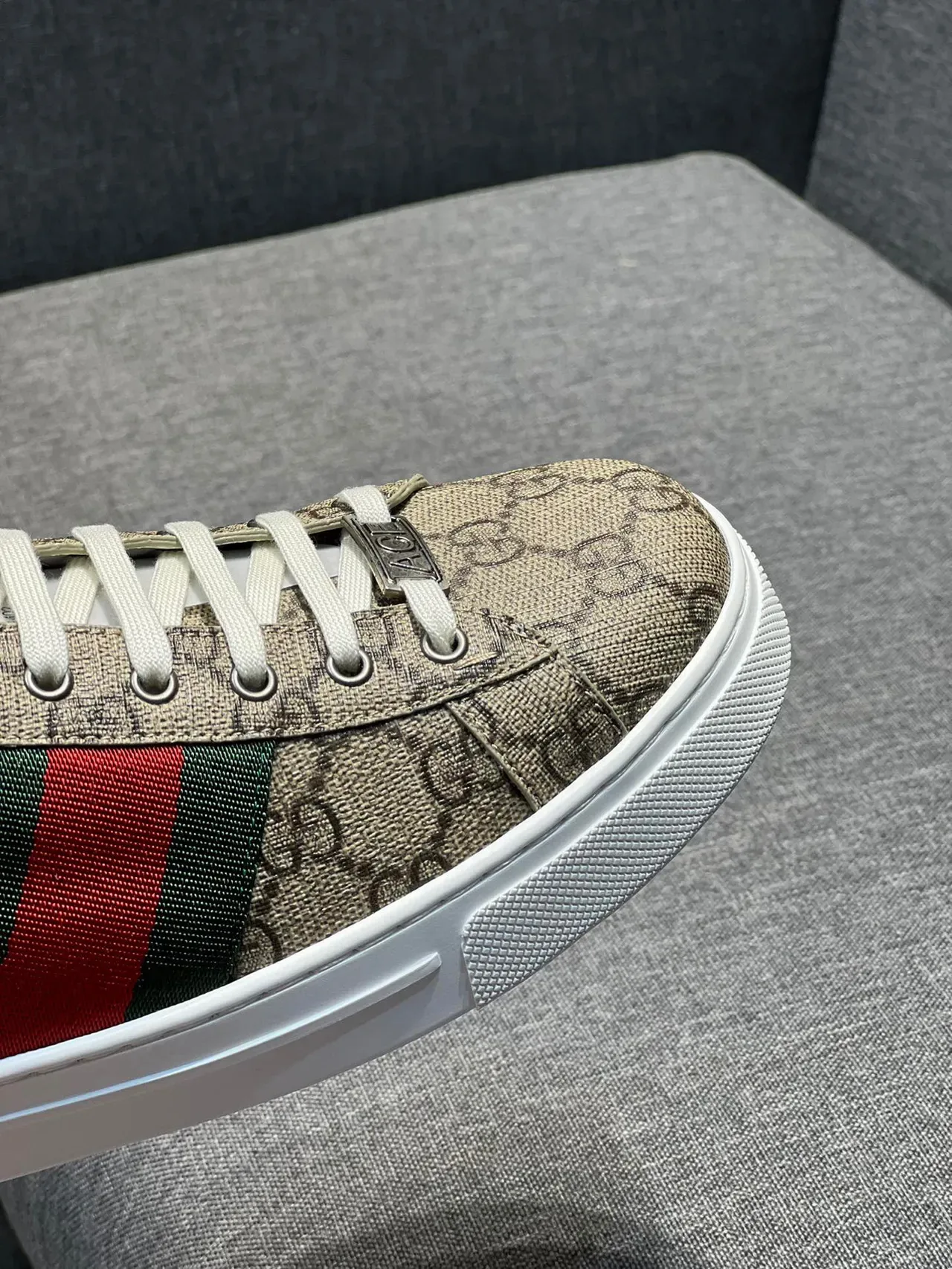 Gucci Beige Green Monogram Canvas Web Stripe Lifestyle Sneakers 3