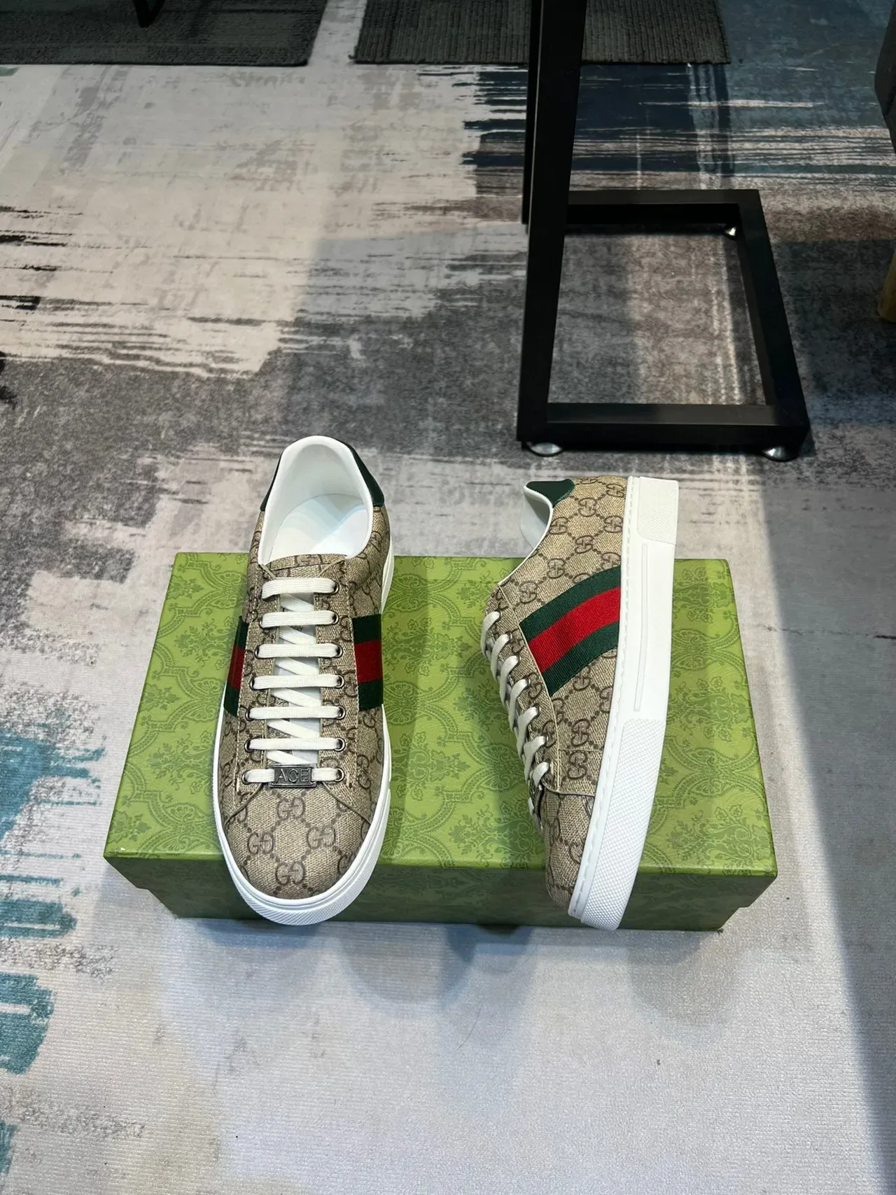 Gucci Beige Green Monogram Canvas Web Stripe Lifestyle Sneakers 4