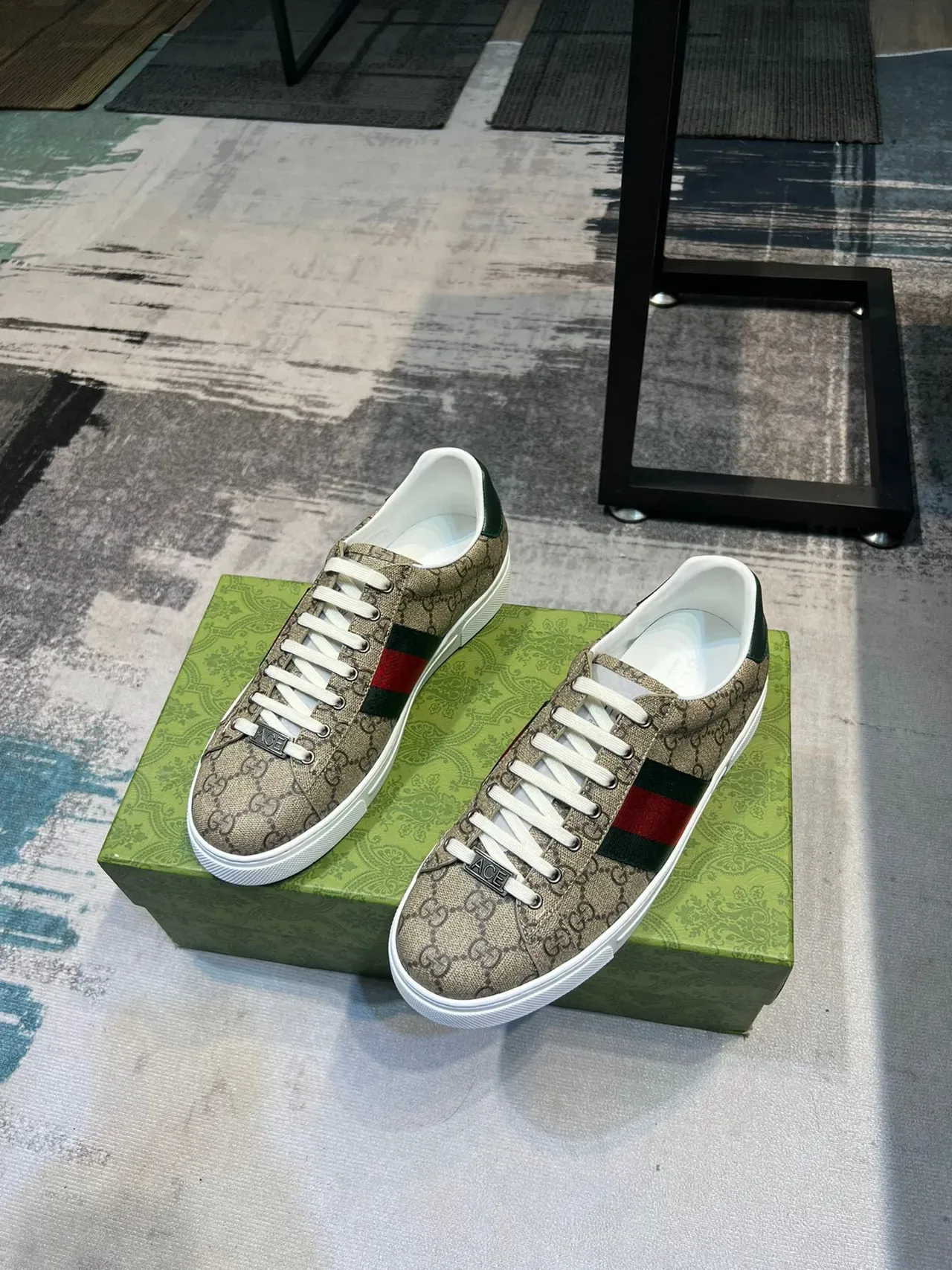 Gucci Beige Green Monogram Canvas Web Stripe Lifestyle Sneakers 5