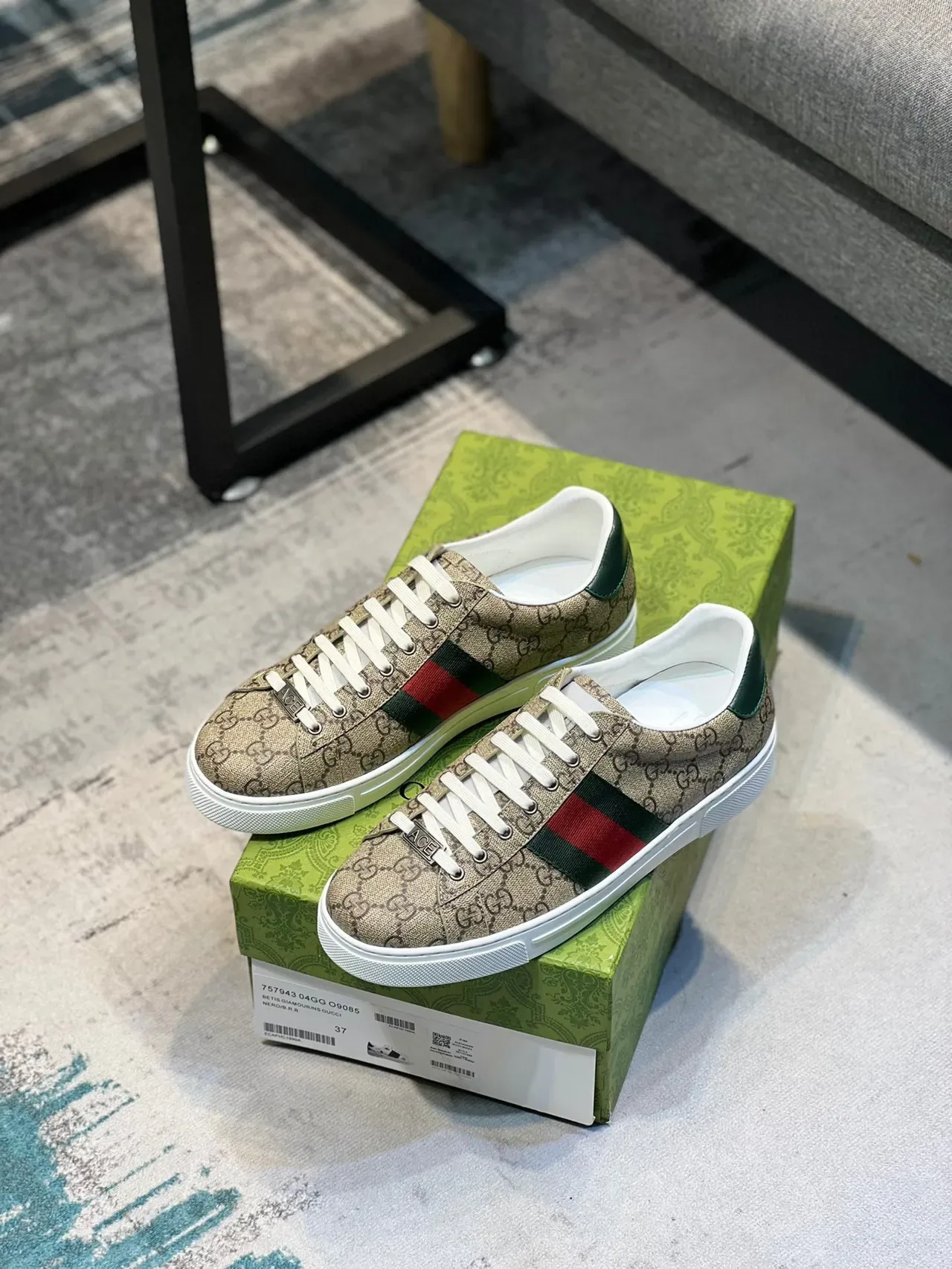 Gucci Beige Green Monogram Canvas Web Stripe Lifestyle Sneakers 7
