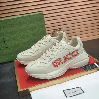 Gucci Beige Red Chunky Sole Side Logo Print Lifestyle Sneakers