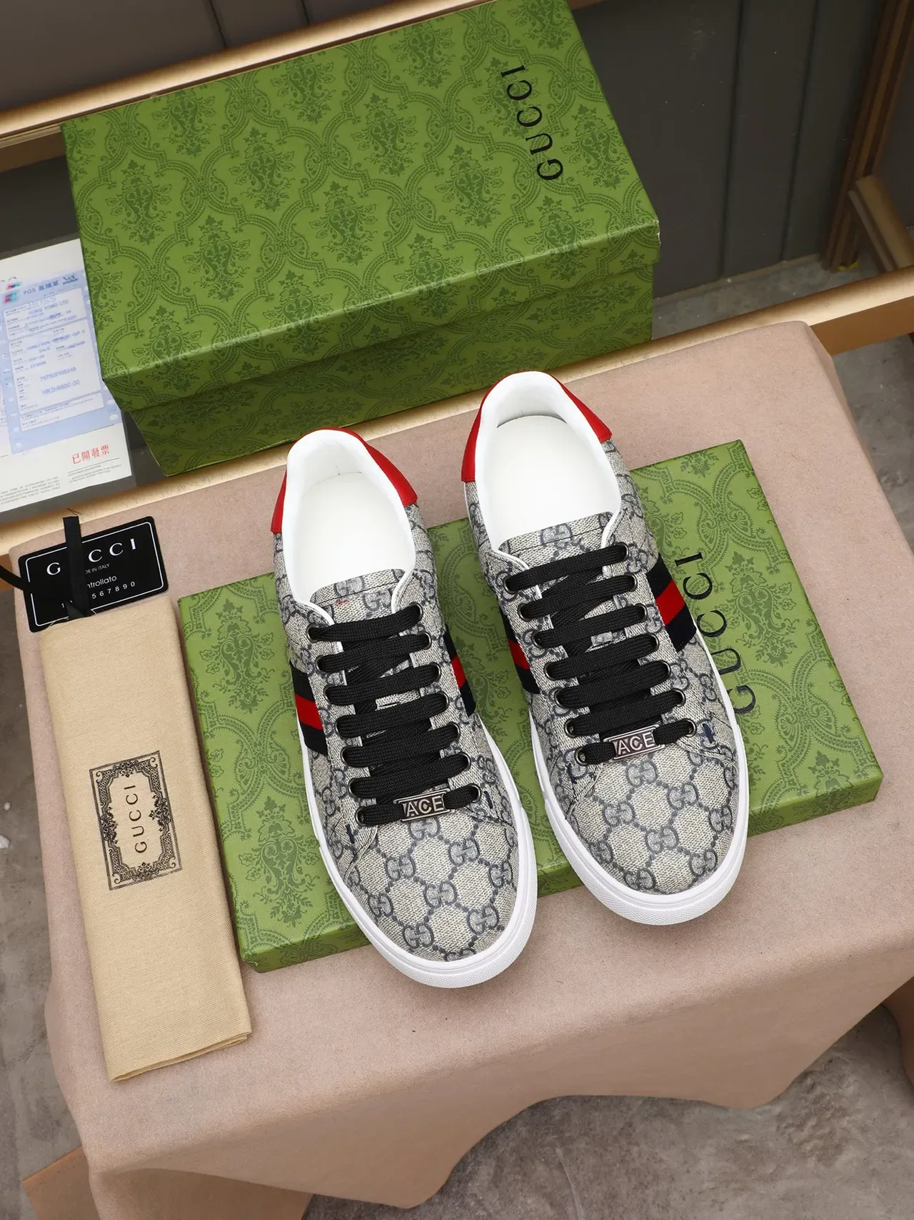 Gucci Beige Red GG Monogram Canvas Web Stripe Side Panel Lifestyle Sneakers 2