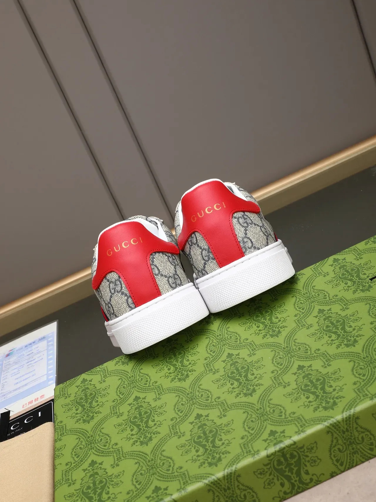 Gucci Beige Red GG Monogram Canvas Web Stripe Side Panel Lifestyle Sneakers 3