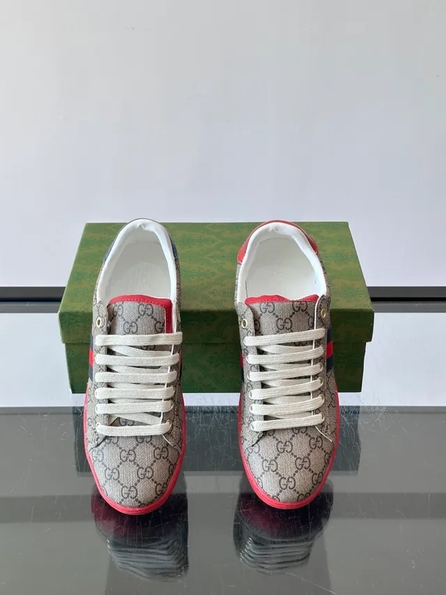 Gucci Beige Red Monogram Canvas Web Stripe Detail Lifestyle Sneakers 4