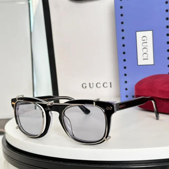 Gucci Óculos de Sol Preto Dourado Montura Dupla Lente Redonda 3