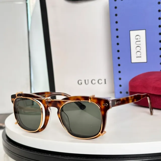 Gucci Óculos de Sol Preto Dourado Montura Dupla Lente Redonda 4