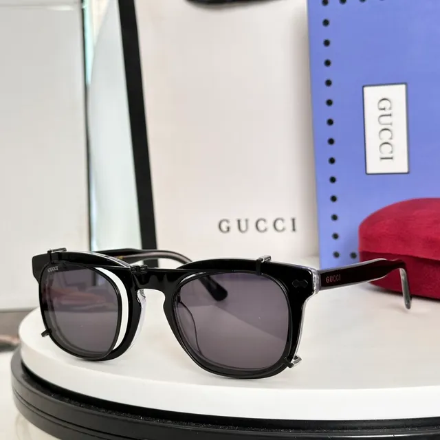 Gucci Óculos de Sol Preto Dourado Montura Dupla Lente Redonda 5