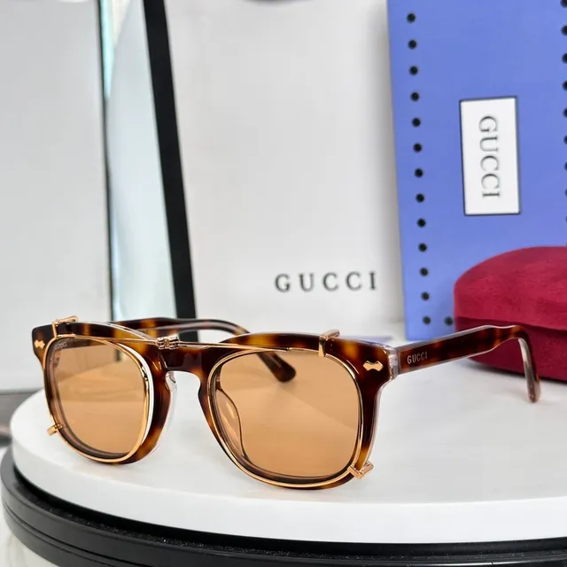 Gucci Óculos de Sol Preto Dourado Montura Dupla Lente Redonda 6