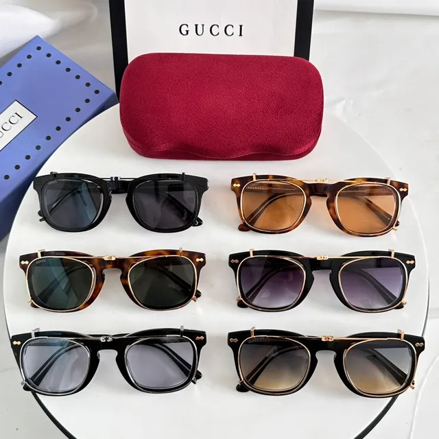 Gucci Óculos de Sol Preto Dourado Montura Dupla Lente Redonda 8