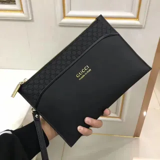 Gucci Black Gold Leather-Like Exterior GG Monogram Jacquard Flap Envelope Clutch