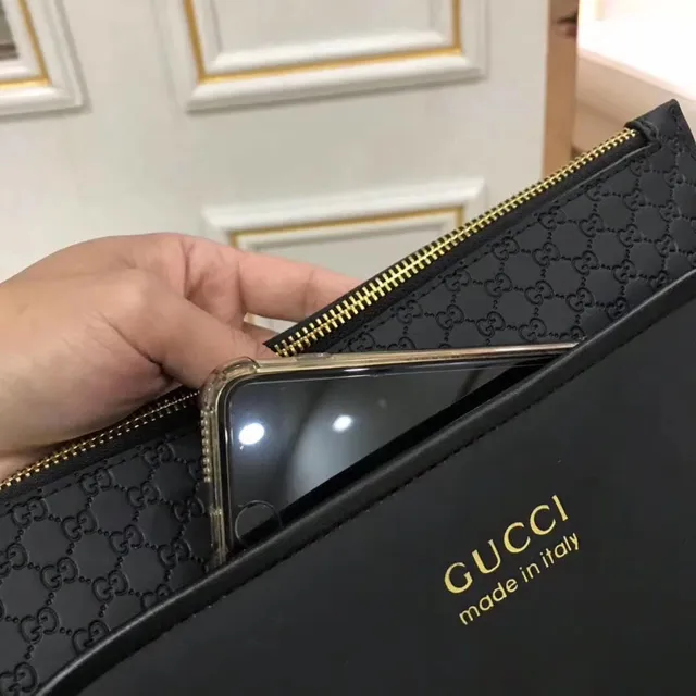 Gucci Black Gold Leather-Like Exterior GG Monogram Jacquard Flap Envelope Clutch 3