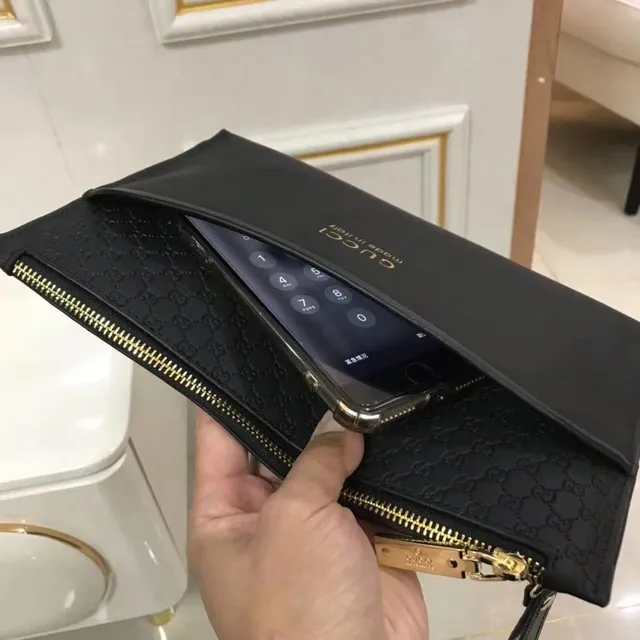 Gucci Black Gold Leather-Like Exterior GG Monogram Jacquard Flap Envelope Clutch 4