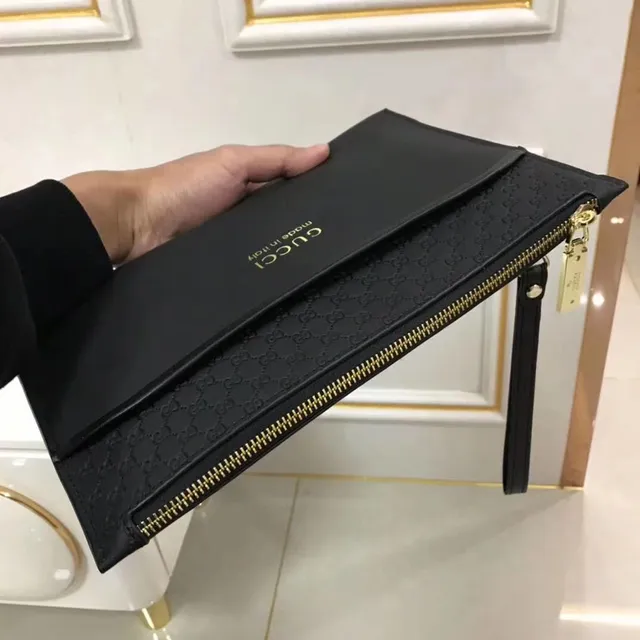 Gucci Black Gold Leather-Like Exterior GG Monogram Jacquard Flap Envelope Clutch 6