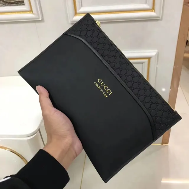 Gucci Black Gold Leather-Like Exterior GG Monogram Jacquard Flap Envelope Clutch 7