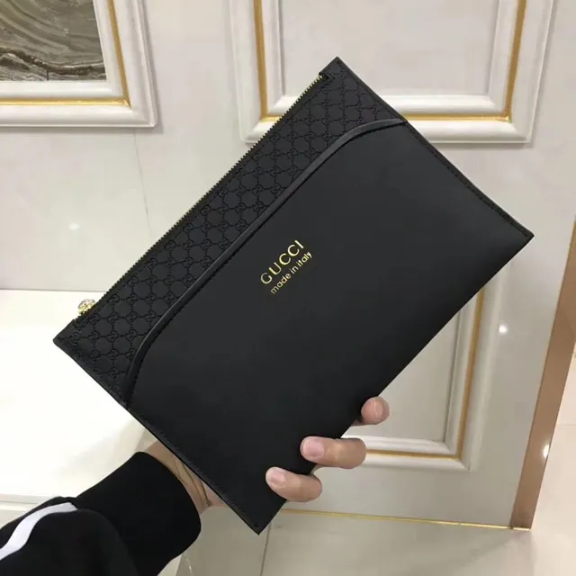 Gucci Black Gold Leather-Like Exterior GG Monogram Jacquard Flap Envelope Clutch 9