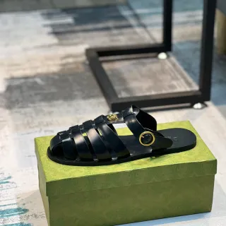 Gucci Black Gold Multi-Strap Buckle Gladiator Sandals