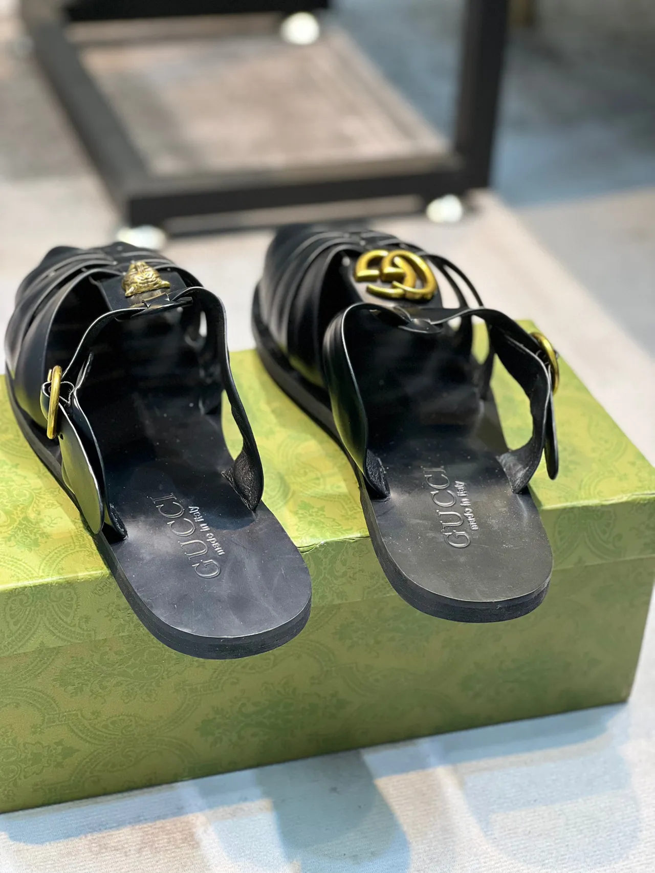 Gucci Black Gold Multi-Strap Buckle Gladiator Sandals 3