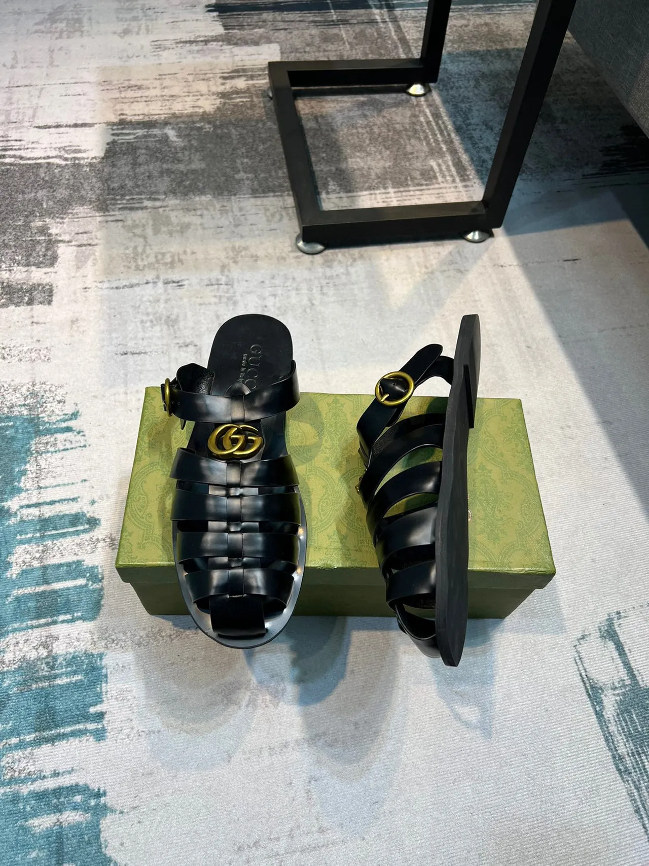 Gucci Black Gold Multi-Strap Buckle Gladiator Sandals 5