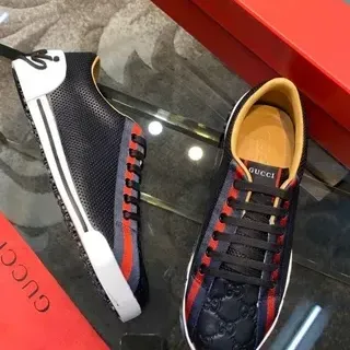 Gucci Black Red Perforated Mesh Upper Quilted GG Motif Lifestyle Sneakers
