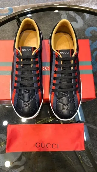 Gucci Black Red Perforated Mesh Upper Quilted GG Motif Lifestyle Sneakers 2
