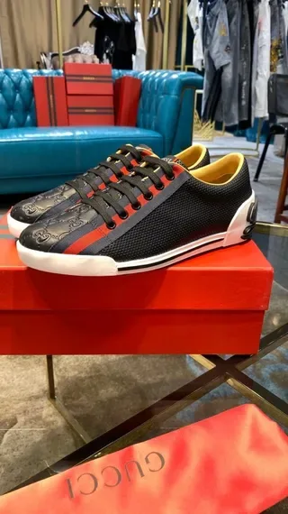 Gucci Black Red Perforated Mesh Upper Quilted GG Motif Lifestyle Sneakers 3