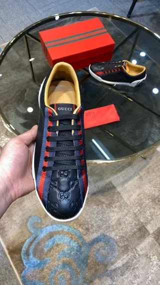 Gucci Black Red Perforated Mesh Upper Quilted GG Motif Lifestyle Sneakers 6