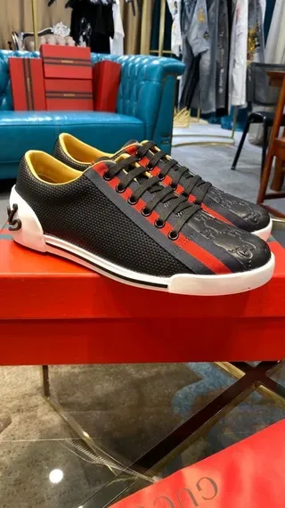 Gucci Black Red Perforated Mesh Upper Quilted GG Motif Lifestyle Sneakers 7