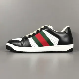 Gucci Black White Perforated Leather Web Stripe Detail Lifestyle Sneakers