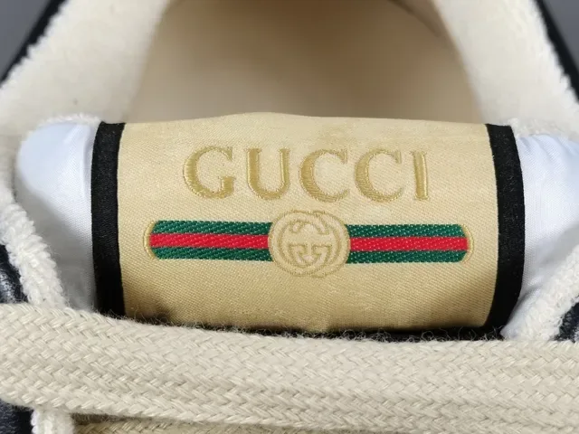 Gucci Black White Perforated Leather Web Stripe Detail Lifestyle Sneakers 8