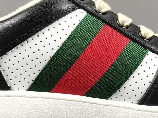 Gucci Black White Perforated Leather Web Stripe Detail Lifestyle Sneakers 9