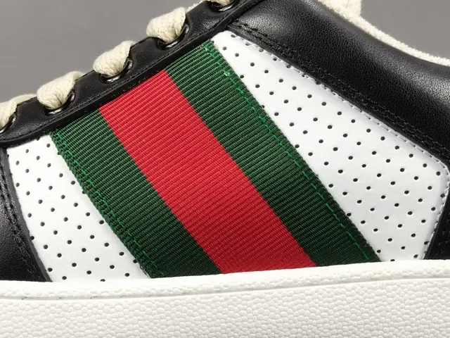 Gucci Black White Perforated Leather Web Stripe Detail Lifestyle Sneakers 10