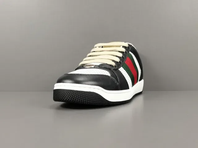 Gucci Black White Perforated Leather Web Stripe Detail Lifestyle Sneakers 11