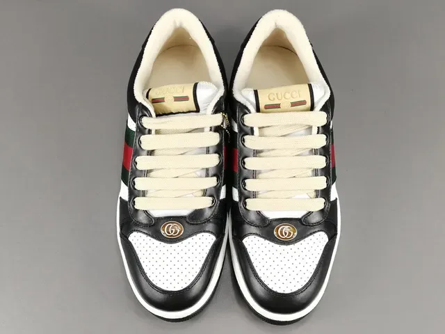 Gucci Black White Perforated Leather Web Stripe Detail Lifestyle Sneakers 13