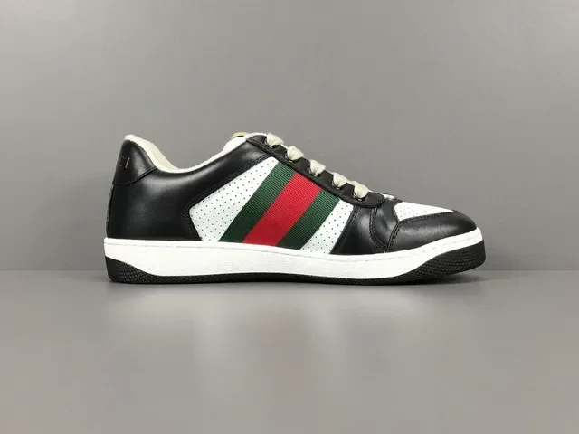 Gucci Black White Perforated Leather Web Stripe Detail Lifestyle Sneakers 14