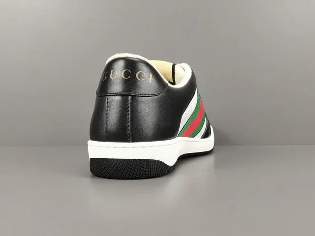 Gucci Black White Perforated Leather Web Stripe Detail Lifestyle Sneakers 16