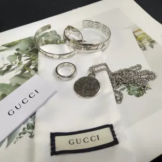 Gucci Blind for Love Silver Engraved Motifs Open Cuff Bangles Bracelet